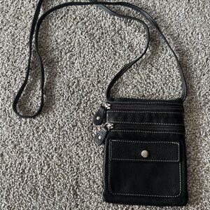 Roots Black Crossbody Bag with Stitch Detail